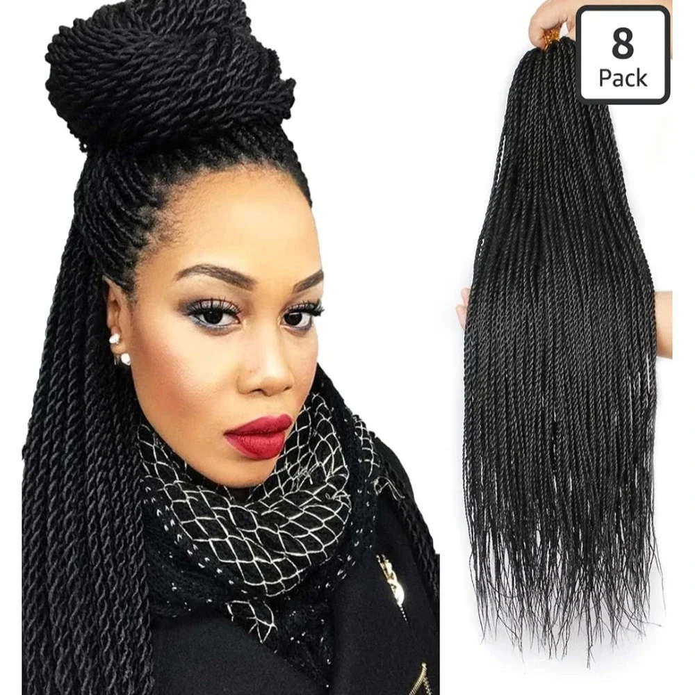 ZRQ 20 Inch 8 Packs Senegalese Twist Crochet Hair #1B Black Synthetic Extensions
